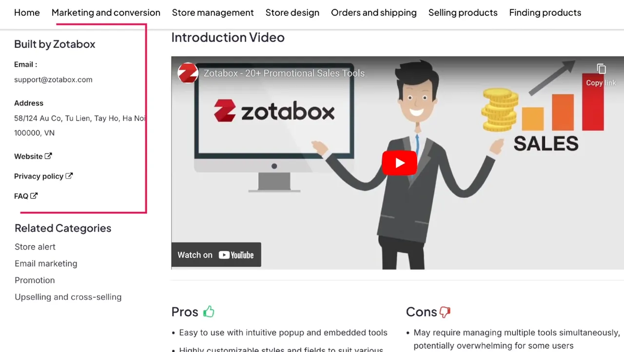 The 'About Zotabox' section highlighting the company's mission, vision, and expertise in creating marketing tools for e-commerce success